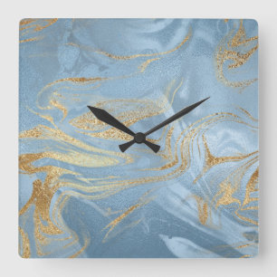 Elegantes modernes Gold und blauer Marmor-Look Quadratische Wanduhr