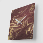 Elegantes modernes Gold und bordeauxfarbener Marmo Quadratische Wanduhr (Winkel)