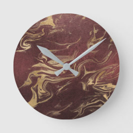 Elegantes modernes Gold und bordeauxfarbener Marmo Runde Wanduhr