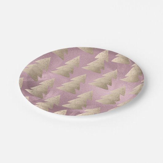 Elegantes modernes Gold- und Rosa-Weihnachtsbaummu Pappteller (Schrägansicht)