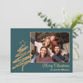 Elegantes, modernes Goldbaum-Foto Feiertagskarte (Stehend Vorderseite)