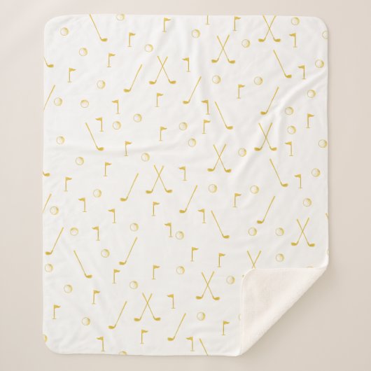 Elegantes, modernes Goldenes Muster Golfer Weiß Sherpadecke (Vorderseite)