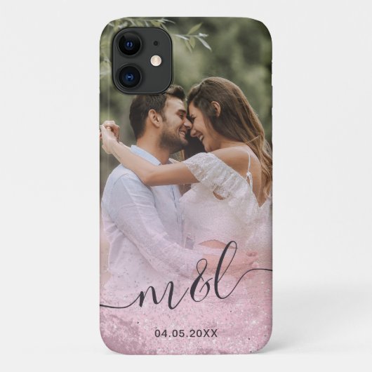 Elegantes modernes Gradienten Rose Gold Glitzer Fo Case-Mate iPhone Hülle (Rückseite)