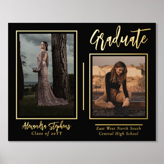 Elegantes modernes Graduate Script Text Two Foto Foliendrucke (Vorderseite)