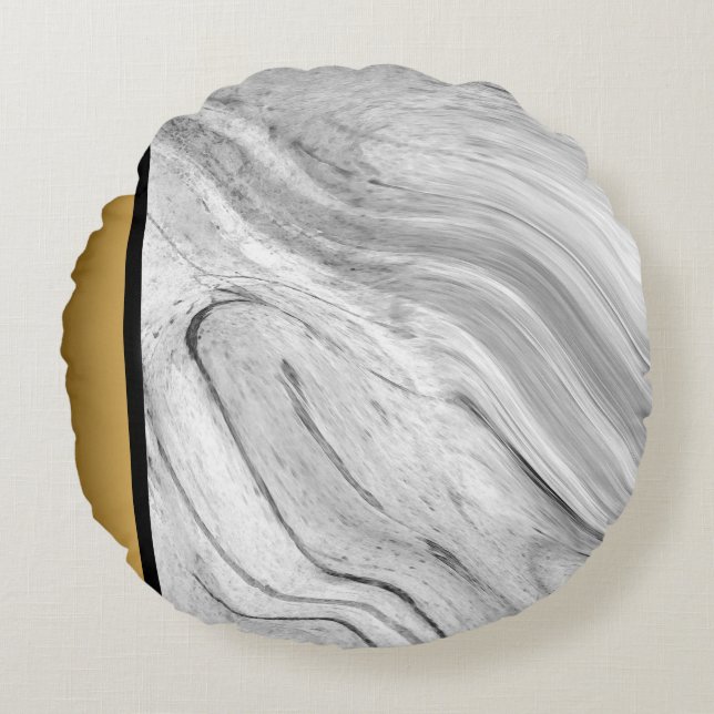 Elegantes modernes, grau-weißes Marmormuster Rundes Kissen (Vorderseite)