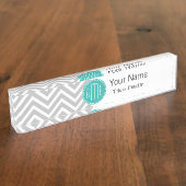 Elegantes, modernes Grau-Zickzack und Mint-Monogra Namensplakette (Seite)