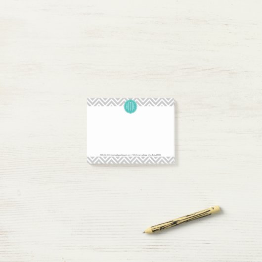 Elegantes modernes Grau-Zickzack und Mint-Monogram Post-it Klebezettel (Auf Schreibtisch)