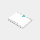 Elegantes modernes Grau-Zickzack und Mint-Monogram Post-it Klebezettel (angewinkelt)