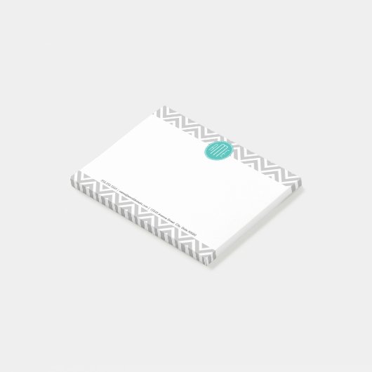 Elegantes modernes Grau-Zickzack und Mint-Monogram Post-it Klebezettel (angewinkelt)