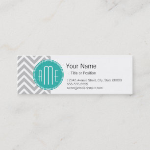 Elegantes modernes graues Chevron- und Minzmuster- Mini Visitenkarte