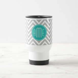 Elegantes modernes graues Chevron- und Minzmuster- Reisebecher