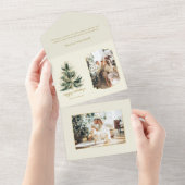 Elegantes, modernes Grün und Gold Weihnachtsbaum F All In One Einladung (Abreißen)