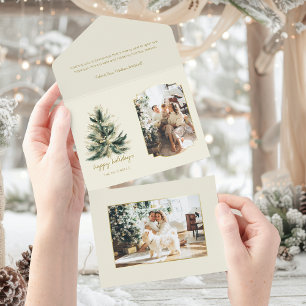 Elegantes, modernes Grün und Gold Weihnachtsbaum F All In One Einladung