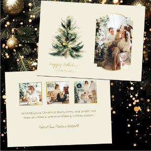 Elegantes, modernes Grün und Gold Weihnachtsbaum F Folien Feiertagskarte