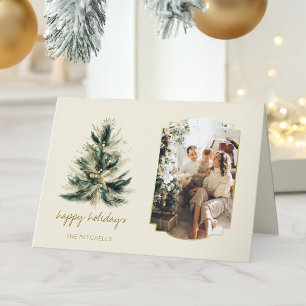 Elegantes, modernes Grün und Gold Weihnachtsbaum F Karte