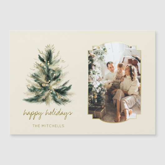 Elegantes, modernes Grün und Gold Weihnachtsbaum F Magnetkarte (Vorderseite)