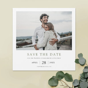 Elegantes, modernes grünes Foto Hochzeit retten da Save The Date