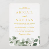 Elegantes, modernes grünes Leaf Wedding Golden Folieneinladung (Vorderseite)