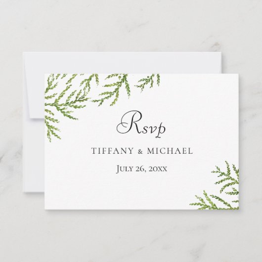 Elegantes modernes grünes Leaf Wedding RSVP Karte (Vorderseite)