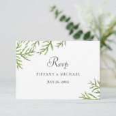 Elegantes modernes grünes Leaf Wedding RSVP Karte (Stehend Vorderseite)