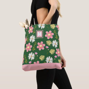 Elegantes modernes grünes rosa Blumenmuster Tasche