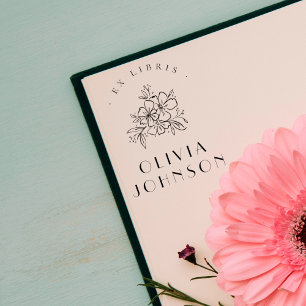 Elegantes modernes handgezeichnetes florales Ex Li Gummistempel