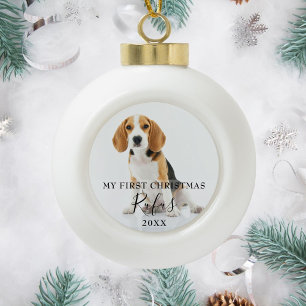 Elegantes modernes Haustier-Foto erstes Weihnachte Keramik Kugel-Ornament