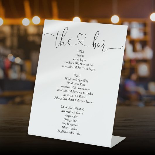 Elegantes, modernes Heart Script-Bar Menu Sockelschild