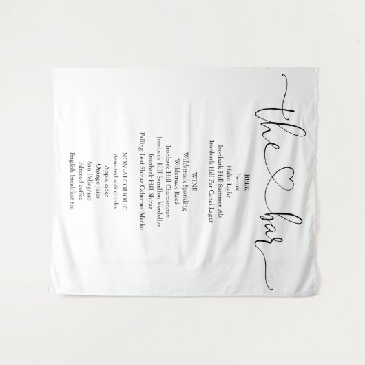Elegantes, modernes Heart Script-Bar Menu Wandteppich (Vorderseite (Horizontal))