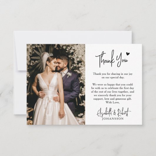 Elegantes modernes Heart Script Foto Wedding Danke (Vorderseite)