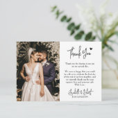 Elegantes modernes Heart Script Foto Wedding Danke (Stehend Vorderseite)