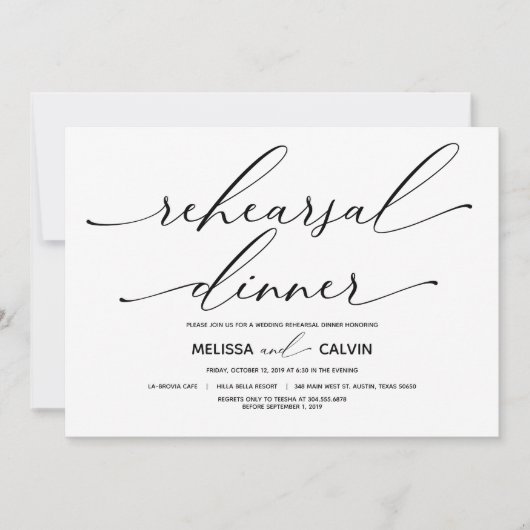 Elegantes modernes Hochzeitsessen Probe Einladung (Vorderseite)