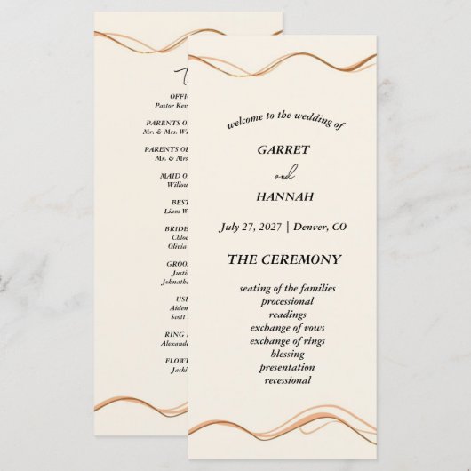 Elegantes modernes Hochzeitsprogramm (Vorne/Hinten)