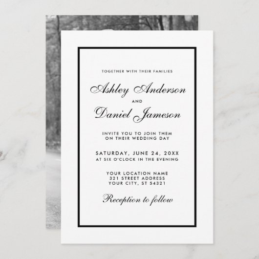 Elegantes modernes Hochzeitsstil Einladendes Schwa Einladung (Vorne/Hinten)