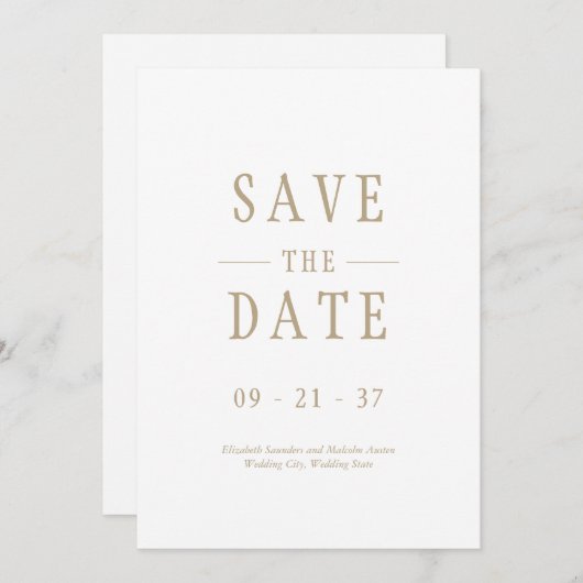 Elegantes modernes Hochzeitsweiß Save The Date (Vorne/Hinten)