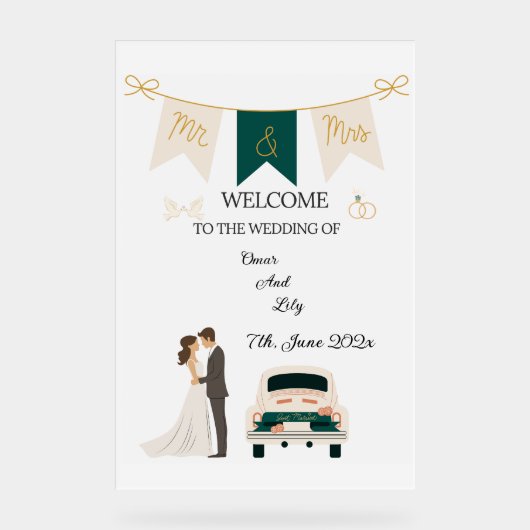 Elegantes modernes Hochzeitswillkommen Akryllische Acrylschild (Vorderseite)