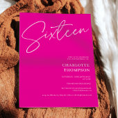 Elegantes, modernes Hot-Rosa Foto Sweet 16 Einladung