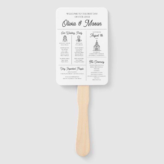 Elegantes, modernes Infografik-Hochzeitsprogramm Fächer (Vorderseite)