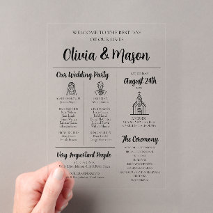 Elegantes modernes infografisches Acryl-Hochzeitsp Acryleinladungen