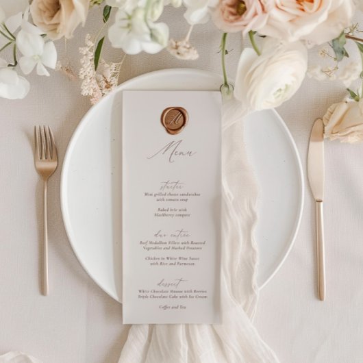 Elegantes, modernes Ivory Calligraphy Wedding Menu Einladung