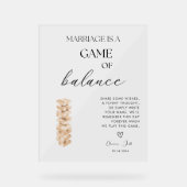 Elegantes modernes Jenga Gästebuch Hochzeit Acrylschild (Vorderseite)