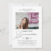 Elegantes modernes Kalligrafie-Foto Quinceanera Einladung (Vorderseite)