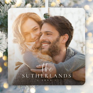 Elegantes, modernes Kalligrafie Weihnachtsfamilie  Ornament Aus Metall