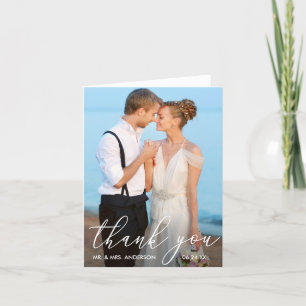 Elegantes modernes kalligrafisches Foto Hochzeitsn Dankeskarte