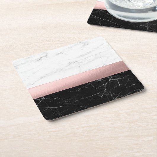 elegantes modernes klares Schwarz-weißes Rechteckiger Pappuntersetzer (angewinkelt)