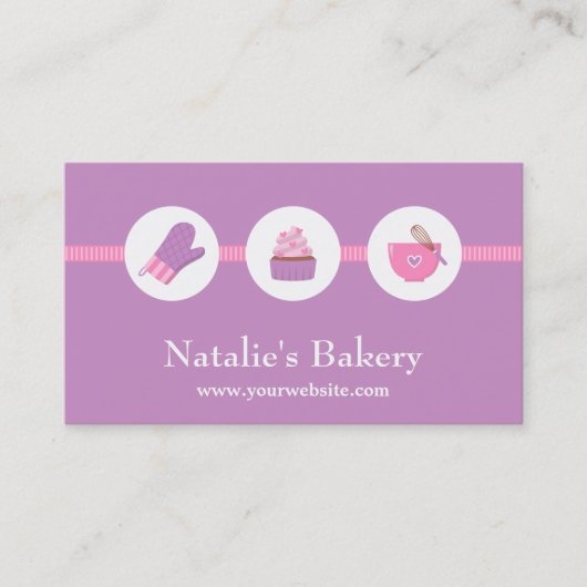 Elegantes modernes Kuchen-Bäckerei-Café-Rosa lila Visitenkarte (Vorderseite)