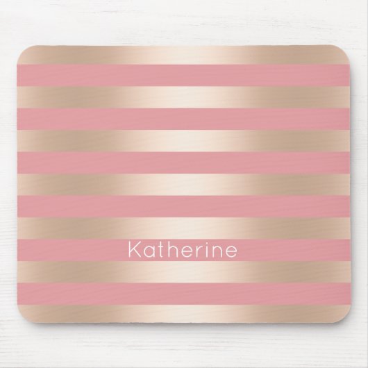 Elegantes modernes Küken-Rosen-Goldrosa striped Mousepad (Vorne)