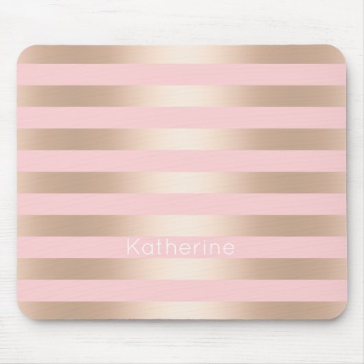 Elegantes modernes Küken-Rosen-Goldrosa striped Mousepad (Vorne)