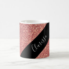 Elegantes modernes Küken-RosengoldGlitterschwarzes Kaffeetasse