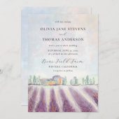 Elegantes modernes Lavendelfeld in einer Hochzeit Einladung (Vorne/Hinten)